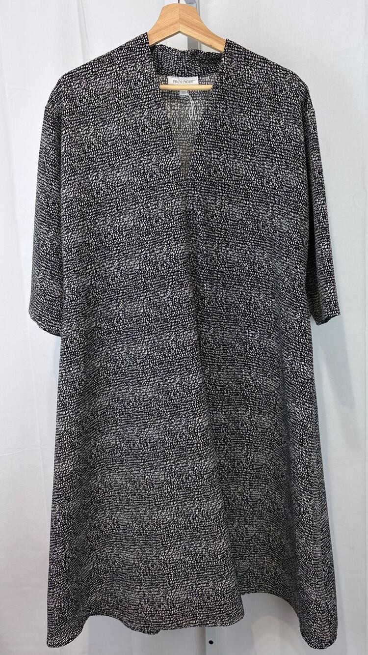 PROLOGUE Target Printed 3/4 Sleeve V-Neck Flair Midi Dress Gray Black Size L